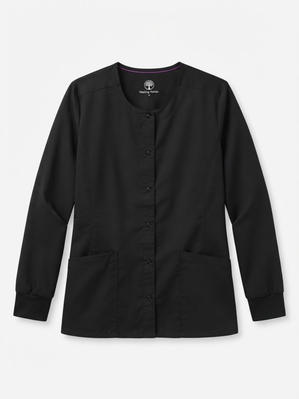healing hands Black Round-Neck Button Utility Jacket 2X